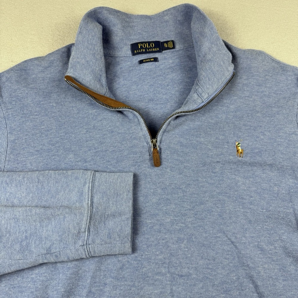 Polo Ralph Lauren Estate Rib 1/4 Zip Jacket Men XL Blue Pullover Sweater Preppy